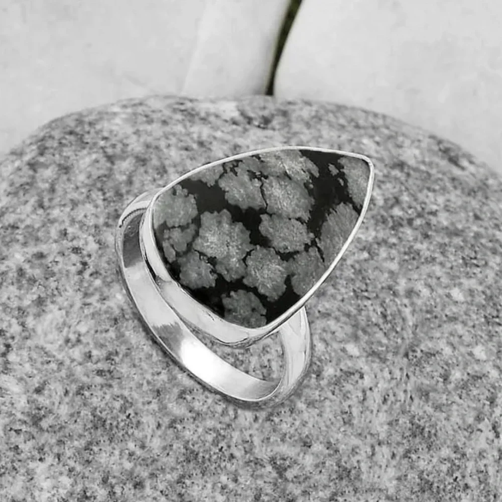 Snowflake obsidian silver rings size 7, 7 1/2 and 8 - Picture 8 of 10